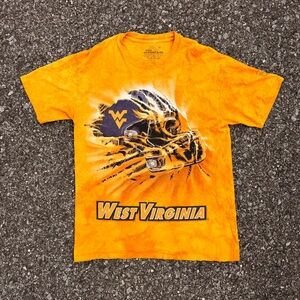 WVU Mountaineers Gold Tie Dye Helmet Tee West Virginia Shirt  Size M
